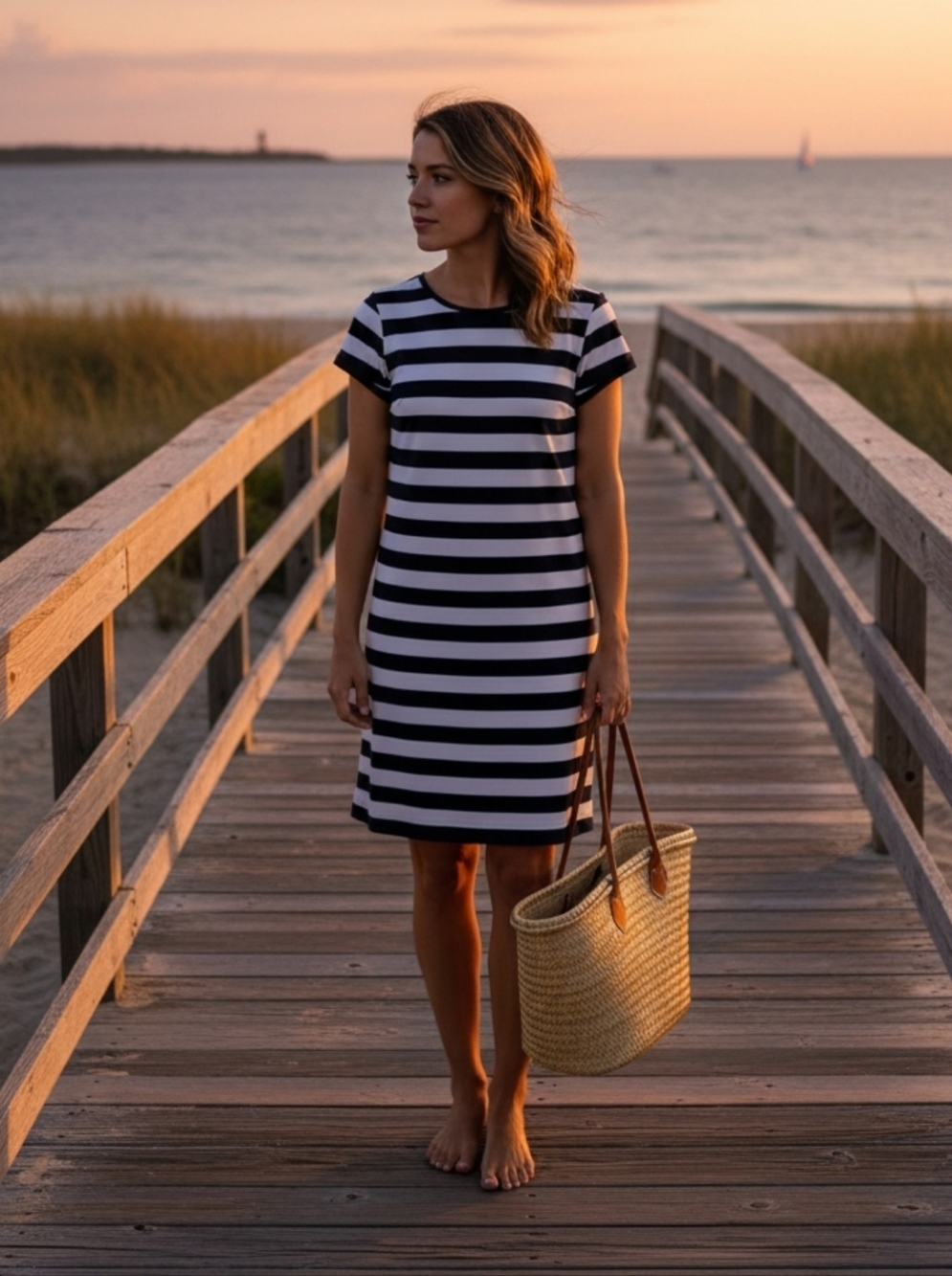Jones New York Navy and White Striped Shift Dress
